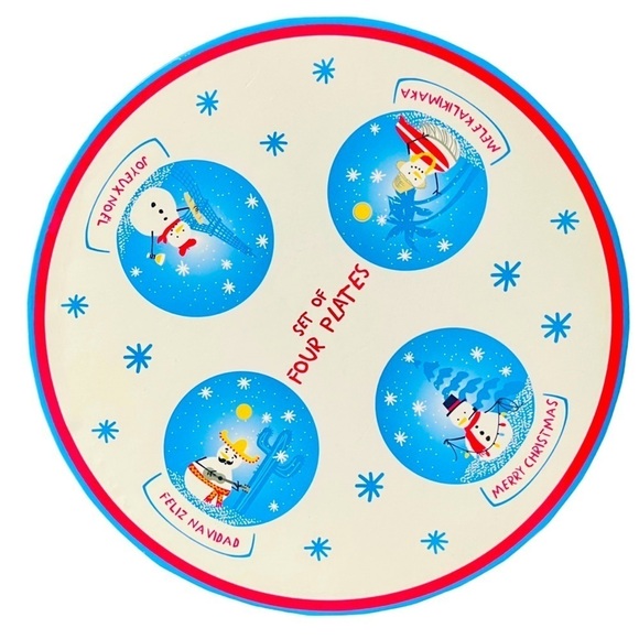 Sur La Table Christmas Snowman Dessert Plates 7.5" Set of 4 Holiday - Picture 1 of 12
